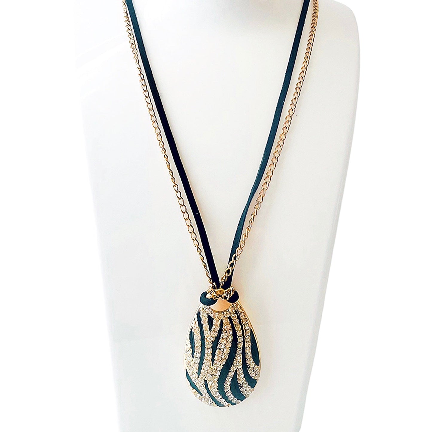 Black and Gold Women Long zebra Pattern Necklace