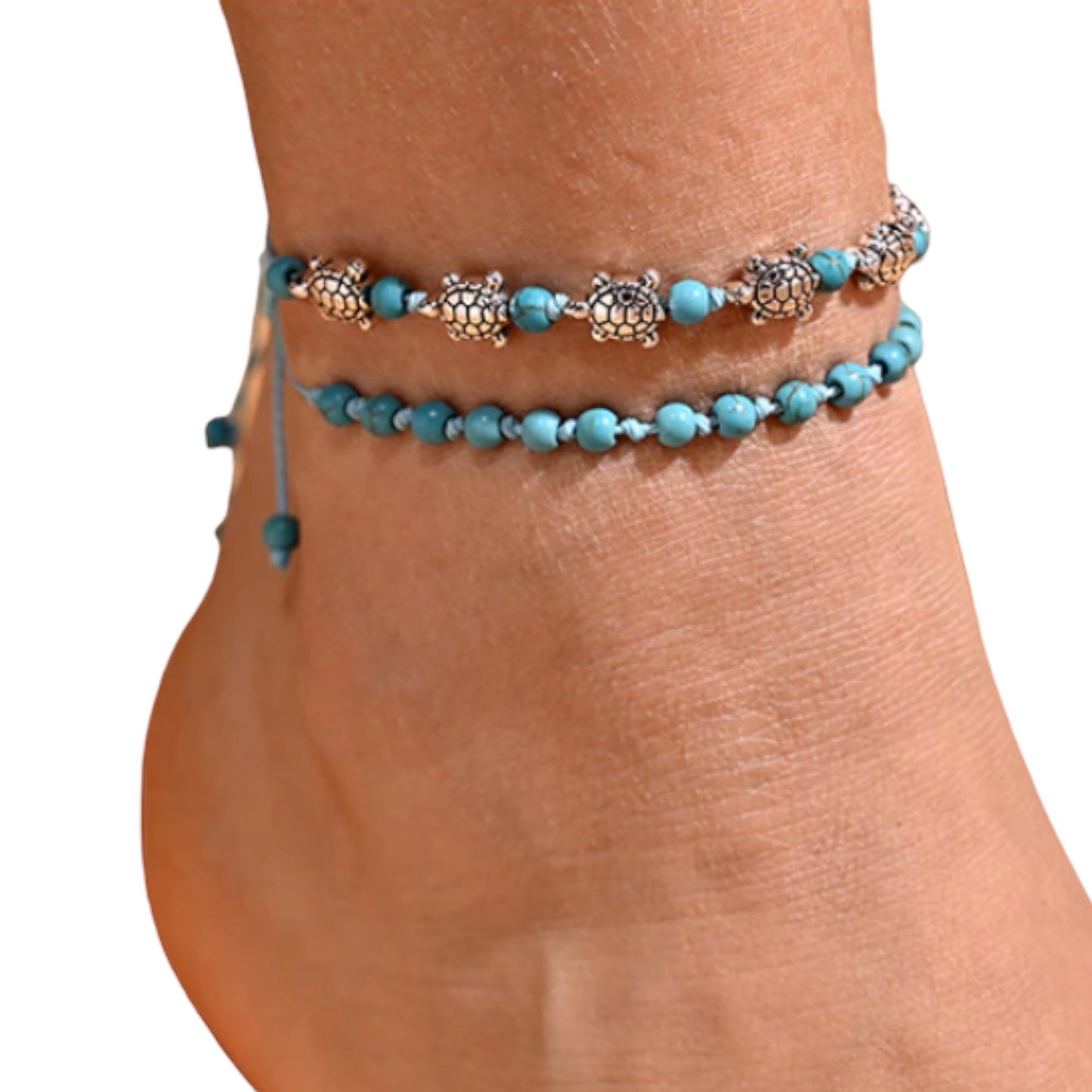 2Pcs Knotted Handmade Bohemian Turtle Anklet Bracelet