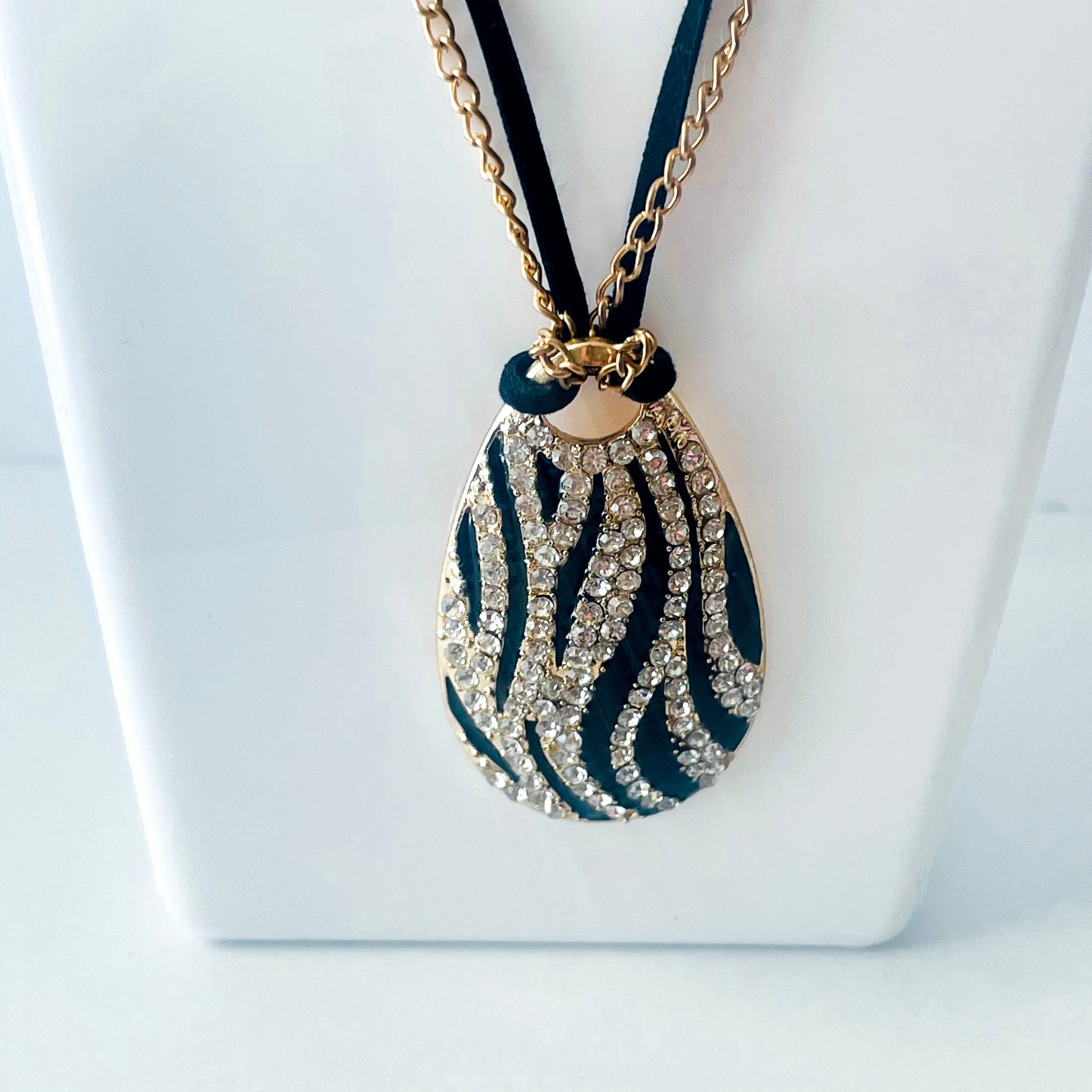 Black and Gold Women Long zebra Pattern Necklace