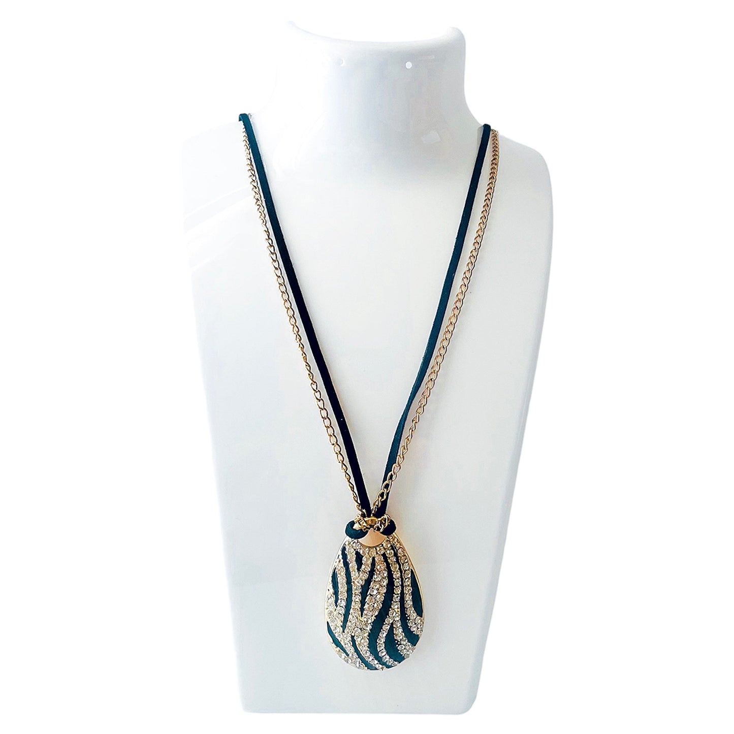 Black and Gold Women Long zebra Pattern Necklace
