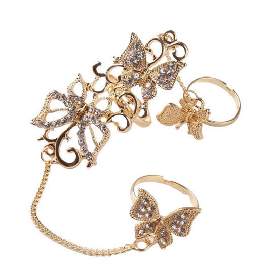 Gold Women Unique Butterflies Adjustable Ring