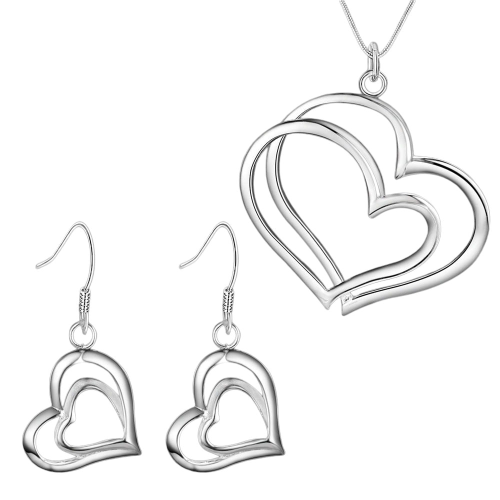 Conjunto de joyas de plata con doble corazón para mujer