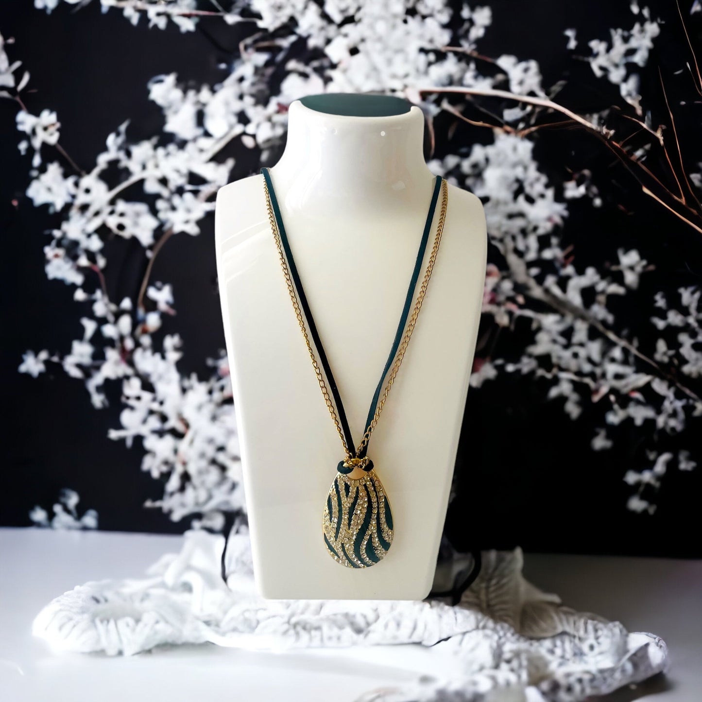 Black and Gold Women Long zebra Pattern Necklace