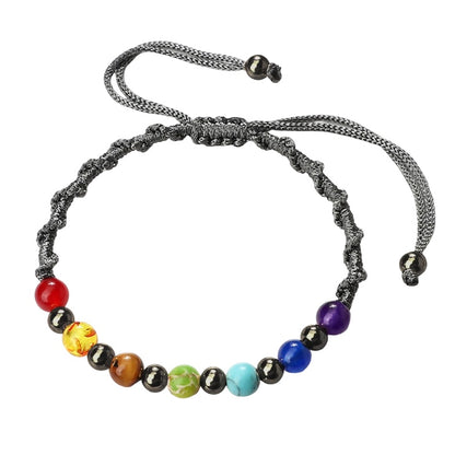 Pulsera trenzada de cuerda multicolor hecha a mano con cuentas de chakras