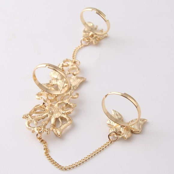 Gold Women Unique Butterflies Adjustable Ring