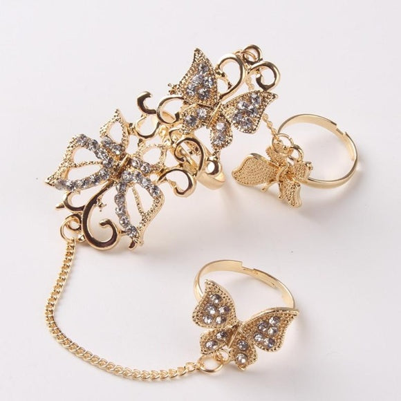 Gold Women Unique Butterflies Adjustable Ring